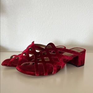 Dries Van Noten Red Velvet Mules